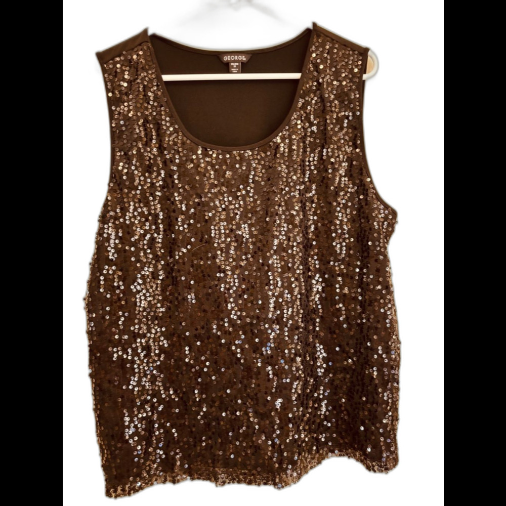 Sequin Party George Blouse Women 2XL Sleeveless Wide Strap Round Neck